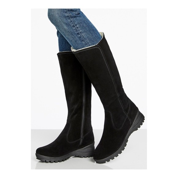 La Canadienne Agnes Wool Lined Wedge Black Side Zip Mid Calf Boots Women 5.5